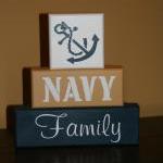 Navy Family Military Blocks Painted Decor Shelf..