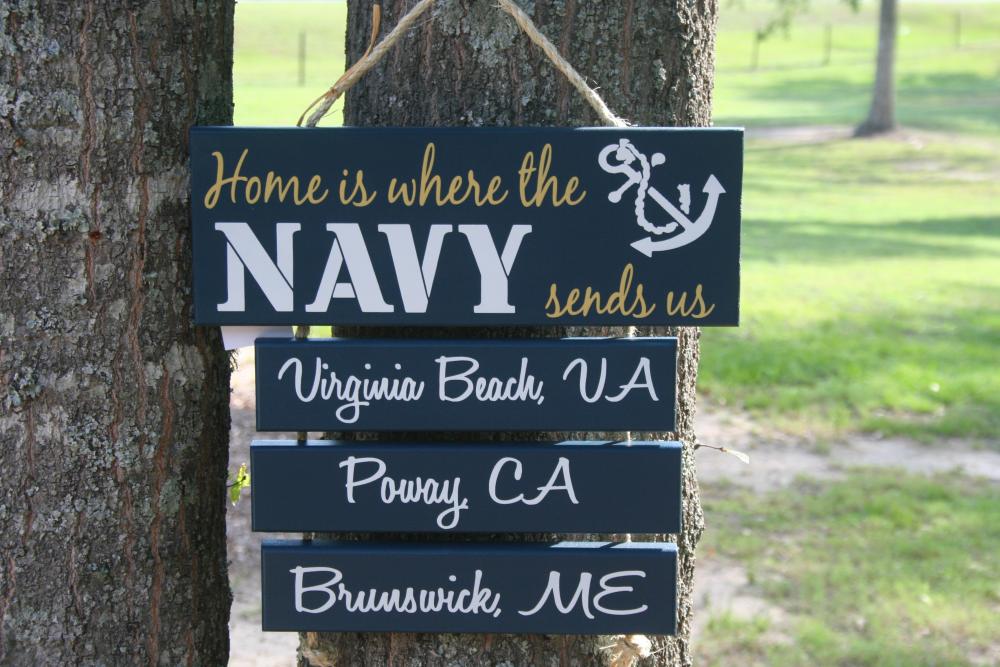 Four Duty Station "home Is Where The Army, Marine Corps, Coast Guard, Air Force, Navy Sends Us" Painted Military Family