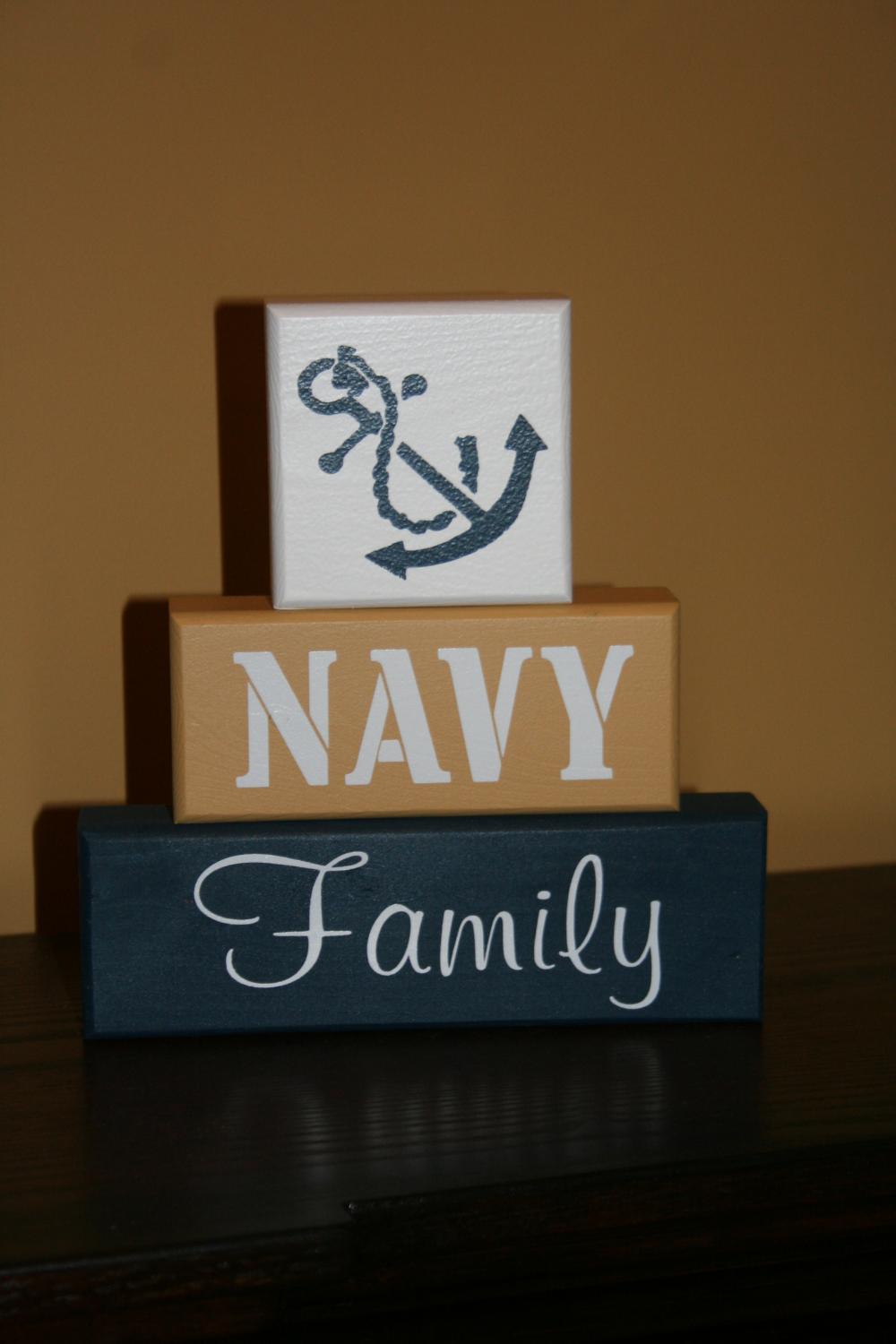 Navy Family Military Blocks Painted Decor Shelf Sitter